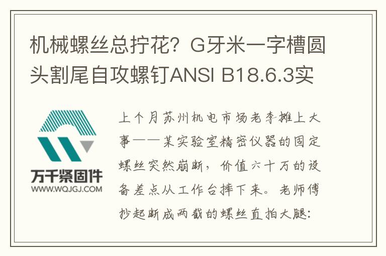 機械螺絲總擰花？G牙米一字槽圓頭割尾自攻螺釘ANSI B18.6.3實測揭秘