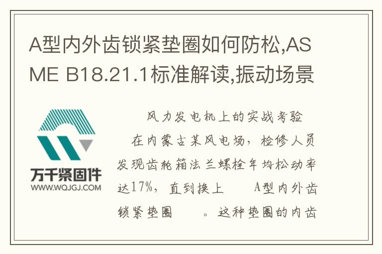 A型內(nèi)外齒鎖緊墊圈如何防松,ASME B18.21.1標準解讀,振動場景應(yīng)用方案