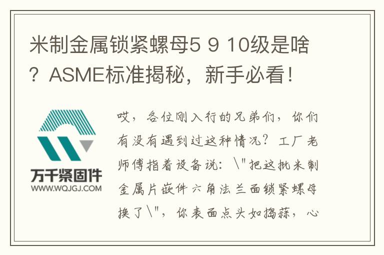 米制金屬鎖緊螺母5 9 10級(jí)是啥？ASME標(biāo)準(zhǔn)揭秘，新手必看！