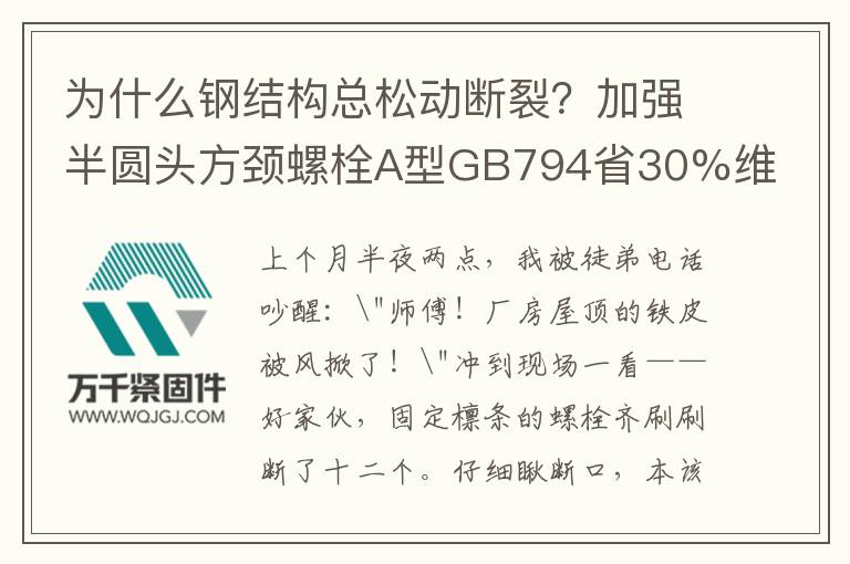為什么鋼結(jié)構(gòu)總松動(dòng)斷裂？加強(qiáng)半圓頭方頸螺栓A型GB794省30%維修費(fèi)