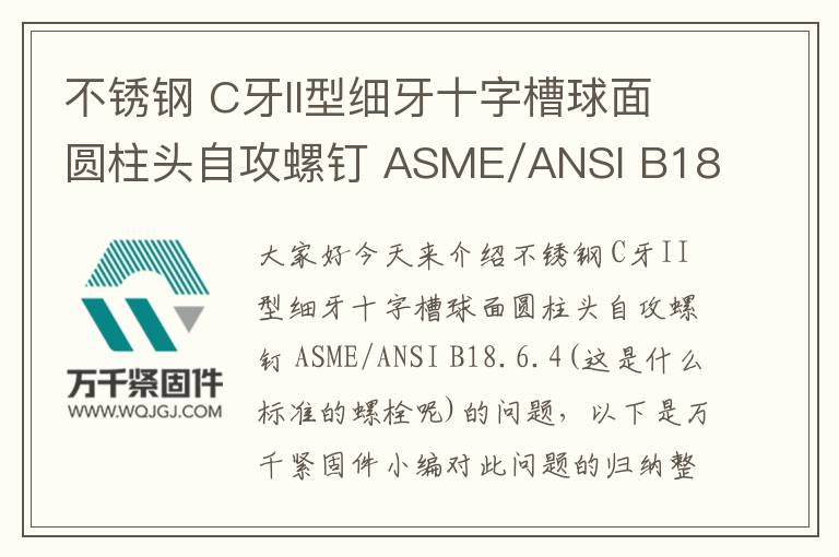 不銹鋼 C牙II型細牙十字槽球面圓柱頭自攻螺釘 ASME/ANSI B18.6.4